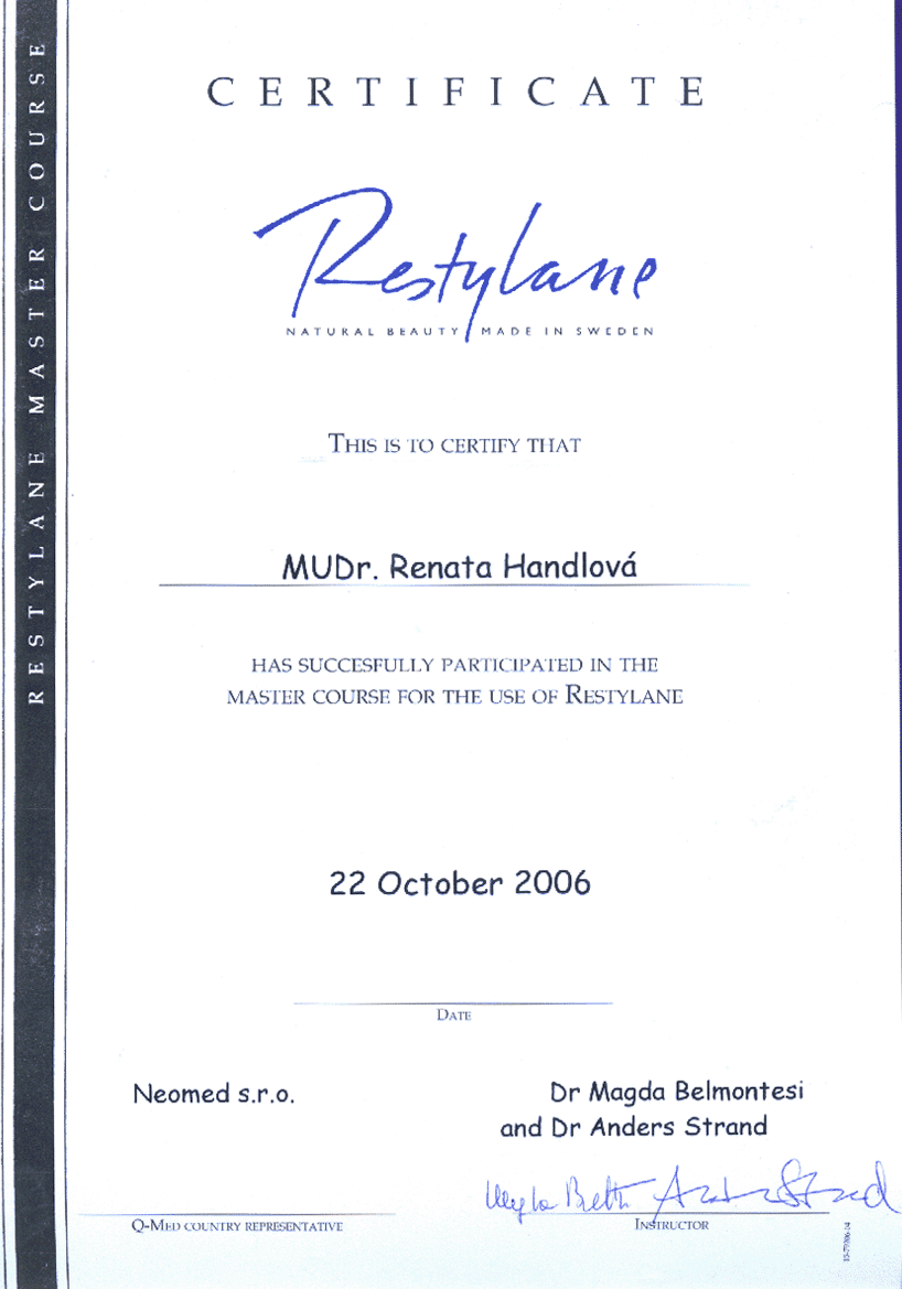 Certifikát Restylane
