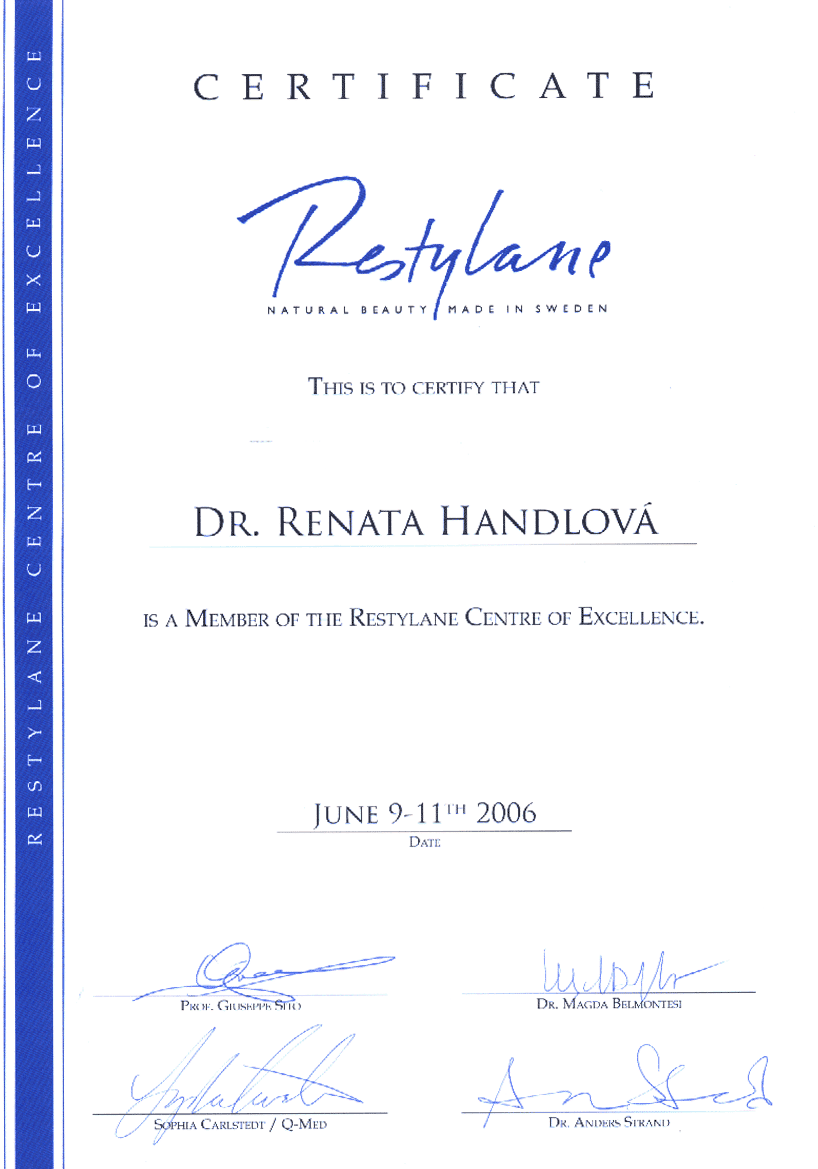 Certifikát Restylane
